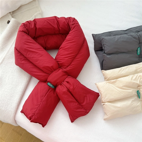 Bufanda Acolchada De Invierno Color Sólido Calentador De Cuello Cruzada Cortavientos Cálida Para Mujeres Hombres