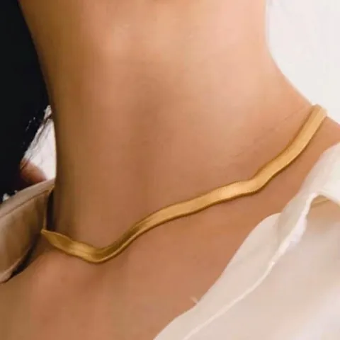 Fashion Stainless Steel Gold Flat Snake Chain Necklace Elegant Herringbone Choker Adjustable Metal Jewelry Gift For Women