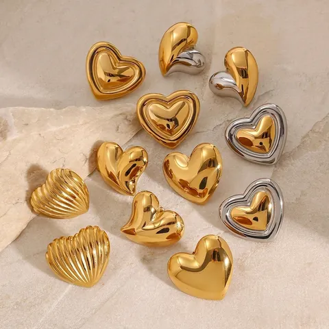 Western Stainless Steel Heart Stud Earrings For Women Gold Silver Two Tone Geometric Rhinestone Waterproof Hypoallergenic Jewelry Gift