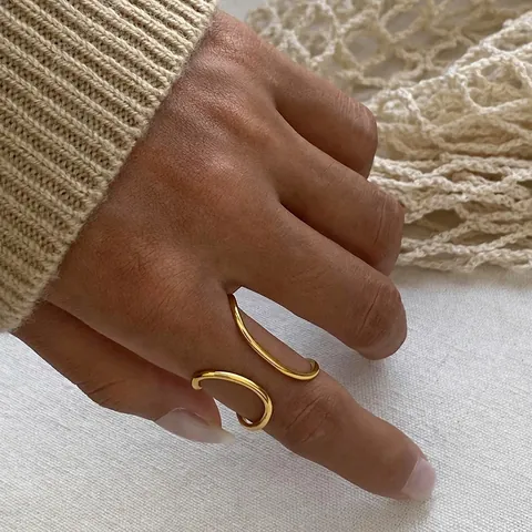 Minimalist Irregular Wave Ring Stainless Steel 18K Gold Plated Open Adjustable Geometric Jewelry For Women