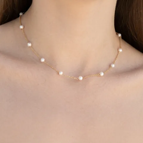 Minimalistische Edelstahl Süßwasserperle Halskette Damen 18K Vergoldet Rundperlenkette Choker Täglicher Party Schmuck