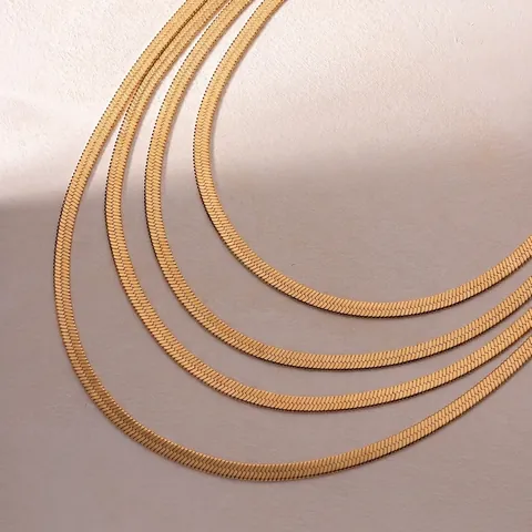 Collar De Cadena De Serpiente De Acero Inoxidable Chapado En Oro Cadena Plana Minimalista Joyería Elegante Para Mujer