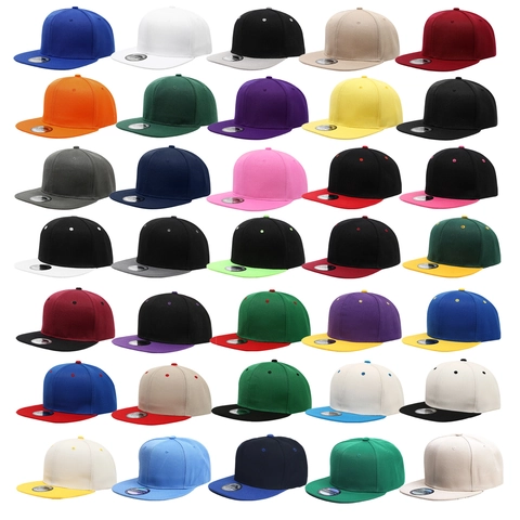 Unisex Snapback Hat Flat Brim Baseball Cap Panel Design Adjustable Polyester Hip Hop Streetwear Plain Solid Color