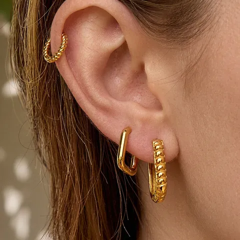 Twisted Rope And Geometric Square Hoop Earrings Gold Plated Stainless Steel Waterproof Hypoallergenic Fashion Jewelry For Women