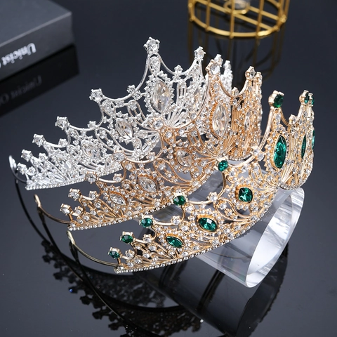 Corona Novia Barroca Lujo Aleación Diamantes Imitación Tiara Elegante Boda Cumpleaños Fiesta Diadema Accesorios Cabello Mujeres