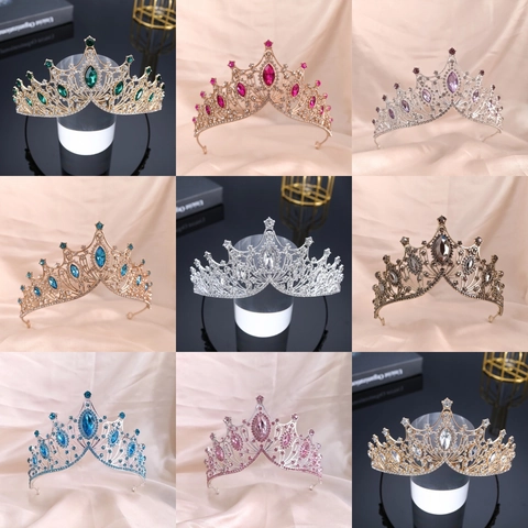 Corona Novia Barroca Lujo Aleación Diamantes Imitación Tiara Elegante Boda Cumpleaños Fiesta Diadema Accesorios Cabello Mujeres