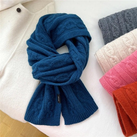 Sciarpa In Maglia Di Pura Lana Treccia Grossa Caldo Scaldacollo Invernale Tinta Unita Accessorio Elegante