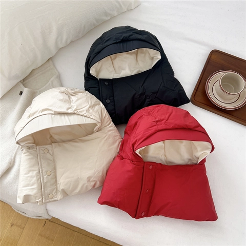 Scaldacollo Con Cappuccio Invernale Passamontagna Cappello Antivento Tessuto Trapuntato Foderato Lana Di Agnello Bottoni