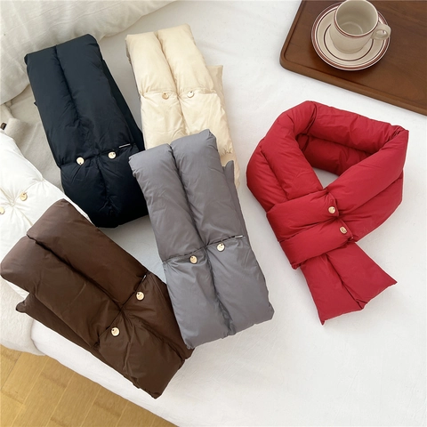 Bufanda Acolchada De Invierno Japonesa Simple Color Sólido Calentador De Cuello Cruzado Acolchada Mujeres Hombres
