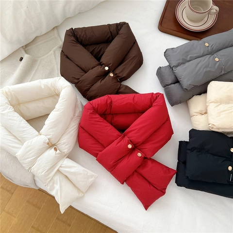 Bufanda Acolchada De Invierno Japonesa Simple Color Sólido Calentador De Cuello Cruzado Acolchada Mujeres Hombres