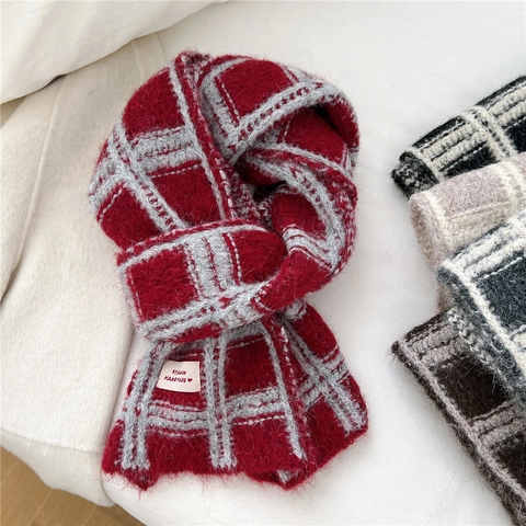 Winter Plaid Knitted Scarf Thick Chunky Warm Soft Fashionable Hand Made Decorative Label For Women Men Couple Commute