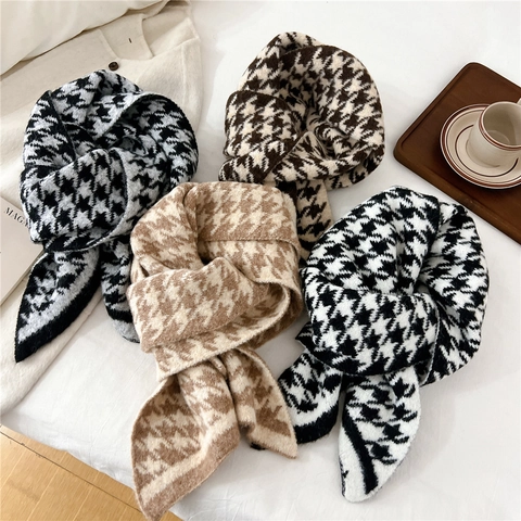 Sciarpa In Maglia Pied De Poule Inverno Caldo Elegante Retrò Scaldacollo Accessorio Di Moda Versatile Per Uomini Donne
