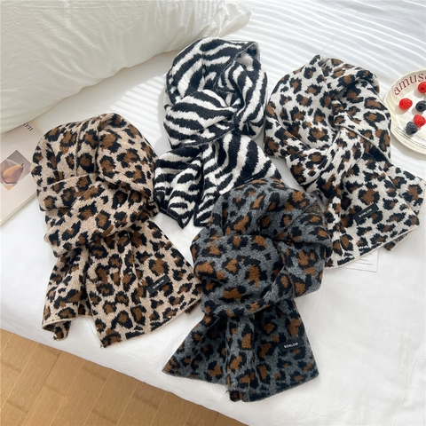 Sciarpa Invernale Leopardo Zebra Stampa Animale Misto Lana Maglia Morbida Calda Scaldacollo Chic Moda Per Donne