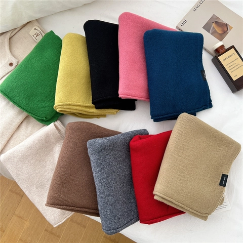 Bufanda De Punto 100 Por Ciento Lana Suave Cálida Gruesa Color Sólido Calentador De Cuello Invierno Estilo Coreano Elegante