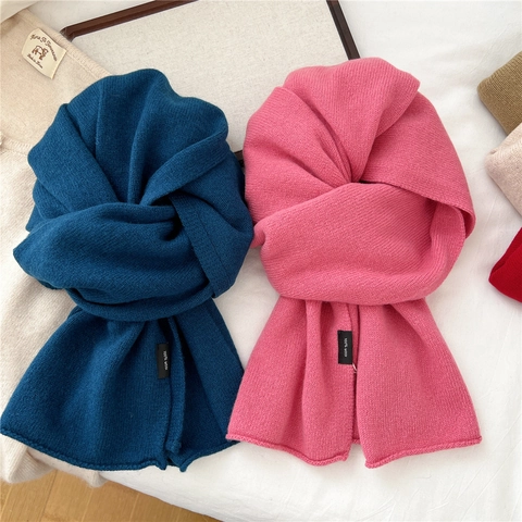 Bufanda De Punto 100 Por Ciento Lana Suave Cálida Gruesa Color Sólido Calentador De Cuello Invierno Estilo Coreano Elegante