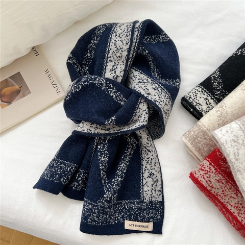 Gestrickter Winterschal Geometrisches Rautenmuster Warm Weich Wollmischung Jacquard Halstuch Schal Für Damen Chic