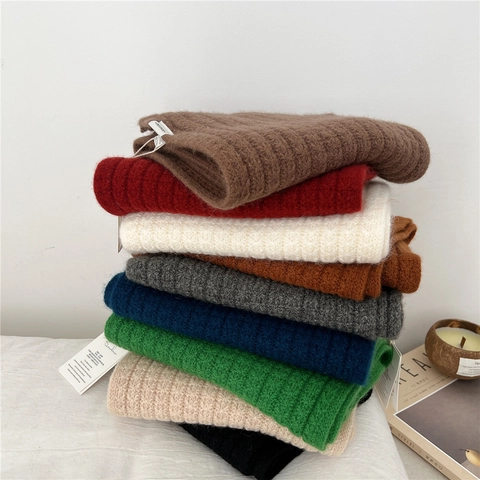 Sciarpa In Maglia A Coste Calda Invernale Misto Lana Colore Solido Scaldacollo Morbido Accessorio Di Moda Per Donne Uomini