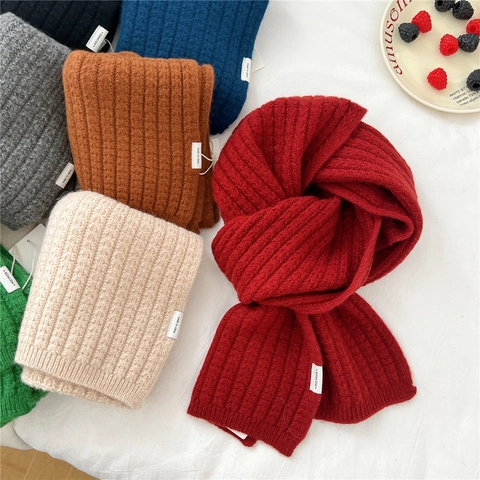 Sciarpa In Maglia A Coste Calda Invernale Misto Lana Colore Solido Scaldacollo Morbido Accessorio Di Moda Per Donne Uomini