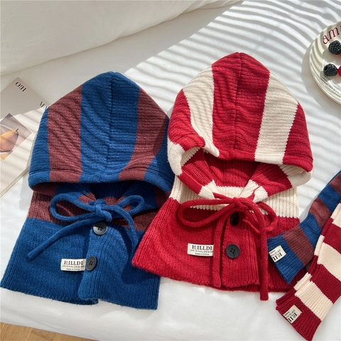Passamontagna In Maglia A Righe Sciarpa E Guanti Inverno Caldo Con Coulisse Per Donne Uomini