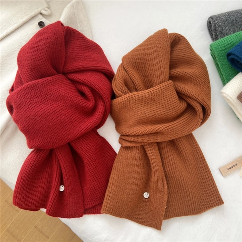 Winter Scarf Solid Color Wool Blend Ribbed Knit Warm Minimalist Neck Wrap For Women And Men Soft Chic Accessory
