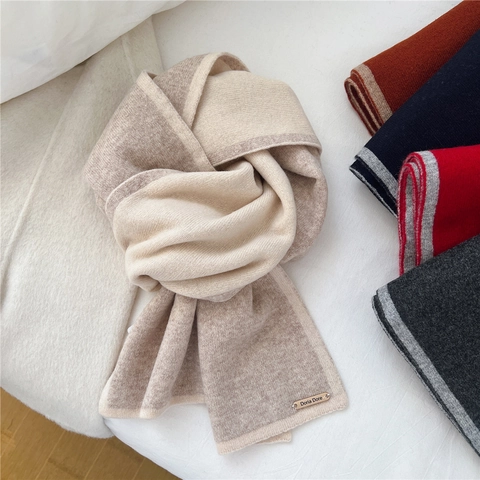 Sciarpa Di Lana Invernale Pura Lana Maglia Calda Bicolore Blocco Di Colore Morbida Elegante Per Uomini Donne