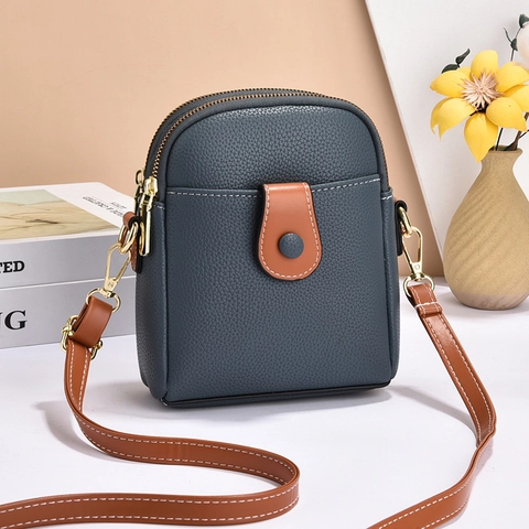 Bolso Bandolera Mujer Para Móvil Cuero PU Doble Cremallera Color De Contraste Correa Ajustable Moda Cuadrado Pequeño
