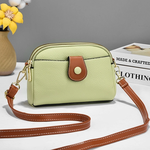 Women Crossbody Shoulder Bag PU Lychee Leather Double Zipper Front Pocket Adjustable Strap Casual Fashion Square