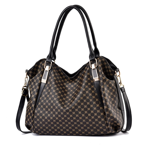 Sac Cabas Femme Cuir PU Grande Capacité Imprimé Fleurs Carreaux Sac À Main Mode Sac Bandoulière Et Sacoche