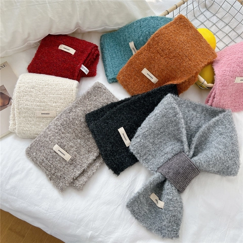 Knit Scarf Neck Warmer Winter Warm Cross Over Pull Through Design Solid Color Soft Loop Yarn Chic Accessory For Women