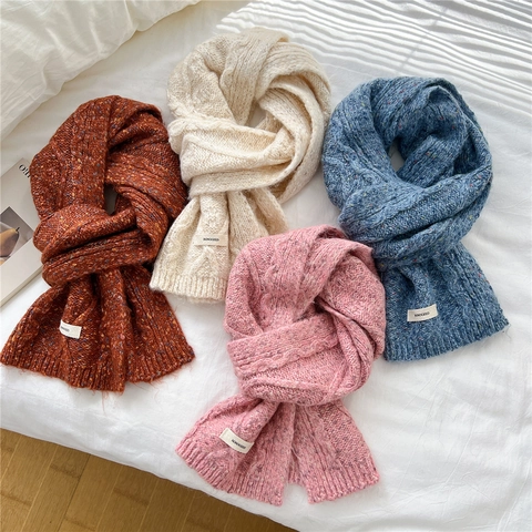 Winter Knitted Scarf Thick Warm Cable Knit Polyester Blend Flecked Tweed Design For Women And Men Vintage Japanese Style