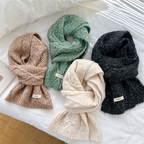 Winter Knitted Scarf Thick Warm Cable Knit Polyester Blend Flecked Tweed Design For Women And Men Vintage Japanese Style