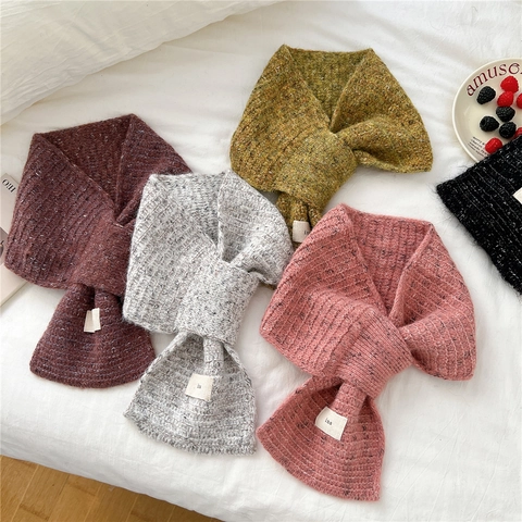 Grofgebreide Kruissjaal Voor Dames Gespikkeld Zacht Polyester Winter Warme Nekwarmer Koreaanse Ins Stijl Elegante Sjaal