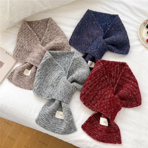 Grofgebreide Kruissjaal Voor Dames Gespikkeld Zacht Polyester Winter Warme Nekwarmer Koreaanse Ins Stijl Elegante Sjaal