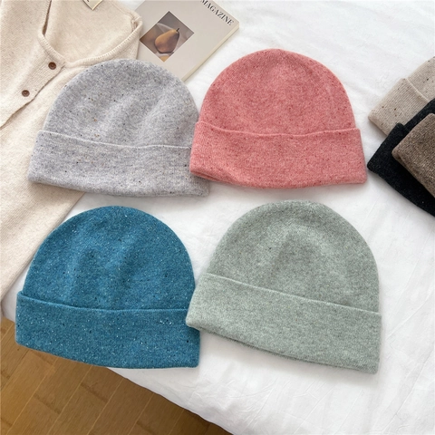 Knitted Beanie Hat Pure Wool Warm Winter Speckled Flecked Yarn Cuffed Skull Cap For Women Men Soft Cozy