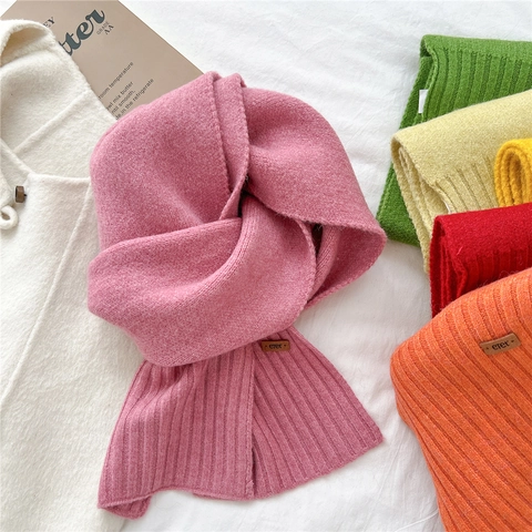 Winter Knit Scarf Polyester Acrylic Nylon Solid Color Soft Thermal Neck Warmer Ribbed Trim Fashion For Women Men