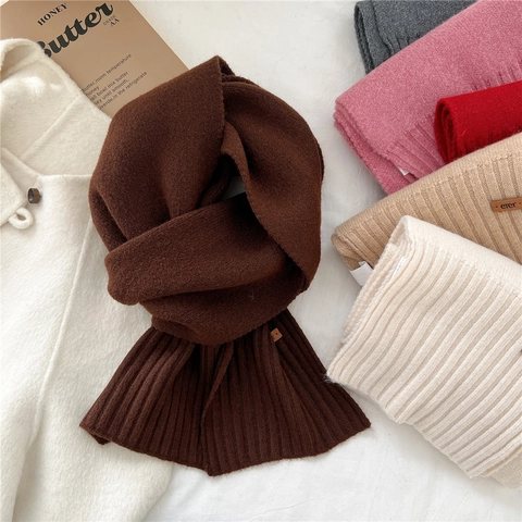 Winter Knit Scarf Polyester Acrylic Nylon Solid Color Soft Thermal Neck Warmer Ribbed Trim Fashion For Women Men