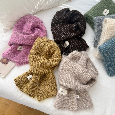 Korean Style Knitted Scarf Soft Warm Winter Scarf For Women Men Simple Thick Mohair Like Neck Warmer Couple Scarf Casual Daily Fashion Accessory