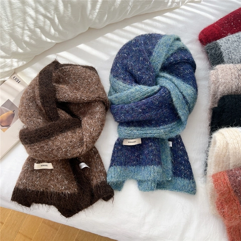 Sciarpa In Maglia Invernale Calda Spessa Bicolore Scaldacollo In Peluche Per Donna E Uomo Stile Coreano Morbido