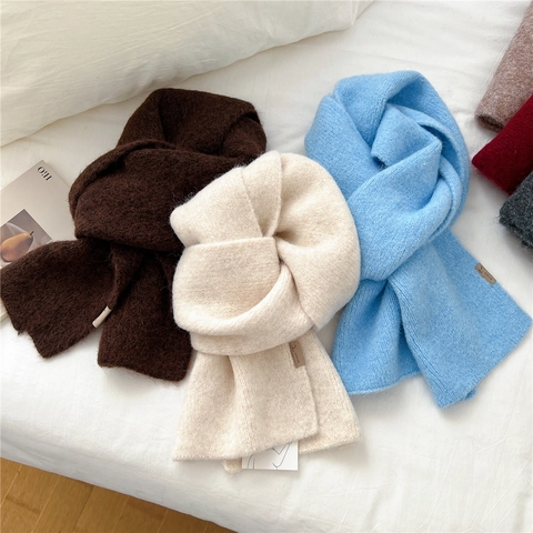 Solid Color Knitted Scarf Wool Blend Thick Warm Winter Neck Warmer Fashion Casual For Women