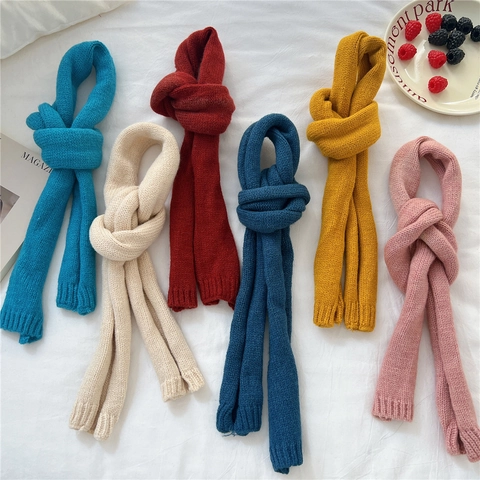 Bufanda De Punto Color Sólido Suave Cálida Estrecha Larga Mezcla De Lana Moda De Invierno Envoltura De Cuello Elegante