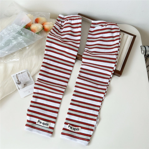 Striped Knitted Arm Sleeves Sun Protection Ribbed Elastic Driving Cycling Warmers For Women Thumb Hole Decorative