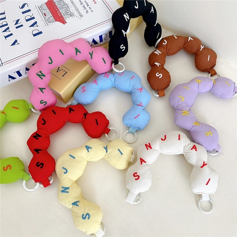 Puffy Quilted Bag Handle Decorative Strap Candy Color Embroidery Bubble Style Nylon Handbag Charm Accessory For Women