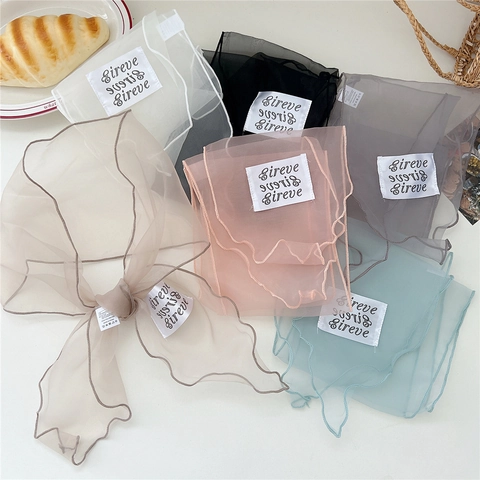 Pañuelo De Organza Transparente Color Sólido Ligero Borde Ondulado Diadema Cinta Decoración De Bolso Para Mujeres