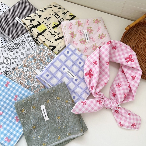 Sciarpa Quadrata 100% Cotone Bandana Stampata Foulard Per La Testa Motivo Paisley Floreale Quadri Accessorio Per Donna