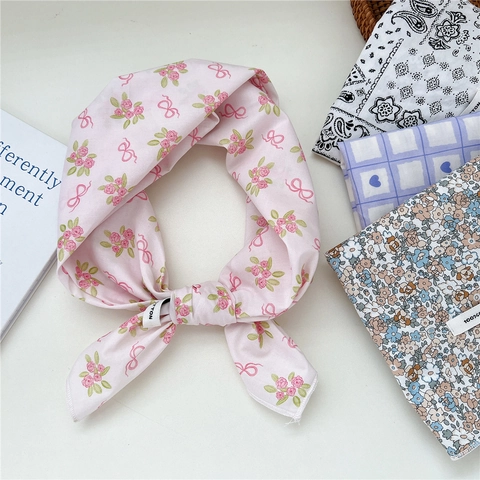 Sciarpa Quadrata 100% Cotone Bandana Stampata Foulard Per La Testa Motivo Paisley Floreale Quadri Accessorio Per Donna