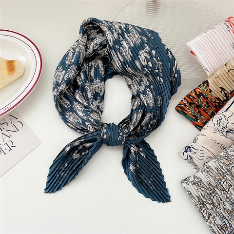 Foulard Carré Plissé Pour Femmes Polyester Imprimé Petit Écharpe En Satin Élégant Bandeau Attache Cheveux Motif Paisley Vintage