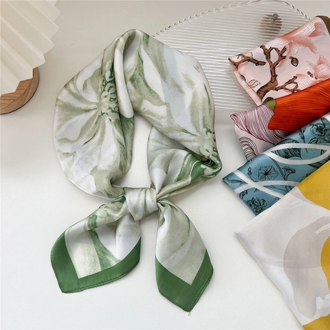 Floral Print Square Scarf Satin Like Polyester Satin Bandana Retro Elegant Neck Head Wrap Fashion Accessory For Women