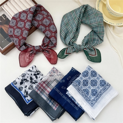 Printed Square Scarf Vintage Breathable Soft Cotton Polyester Blend Neck Scarf Hair Accessory Bag Decor Women