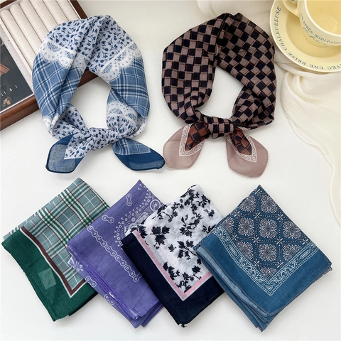 Printed Square Scarf Vintage Breathable Soft Cotton Polyester Blend Neck Scarf Hair Accessory Bag Decor Women