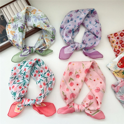 Foulard Quadrato Con Stampa Floreale Traspirante Poliestere Cotone Morbido Leggero Accessorio Decorativo Da Donna Elegante